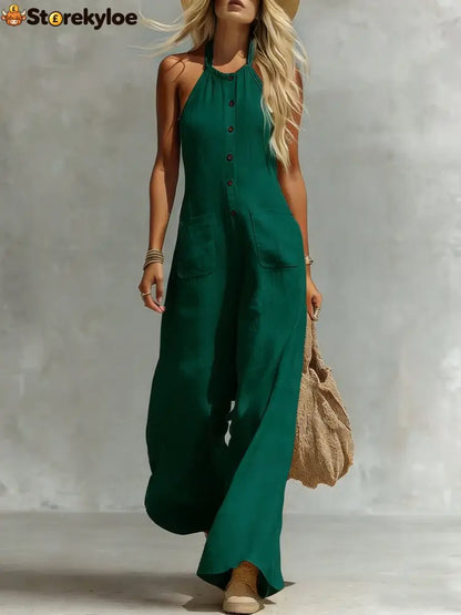 Breezy Halter Wide-Leg Jumpsuit - Dark green / S