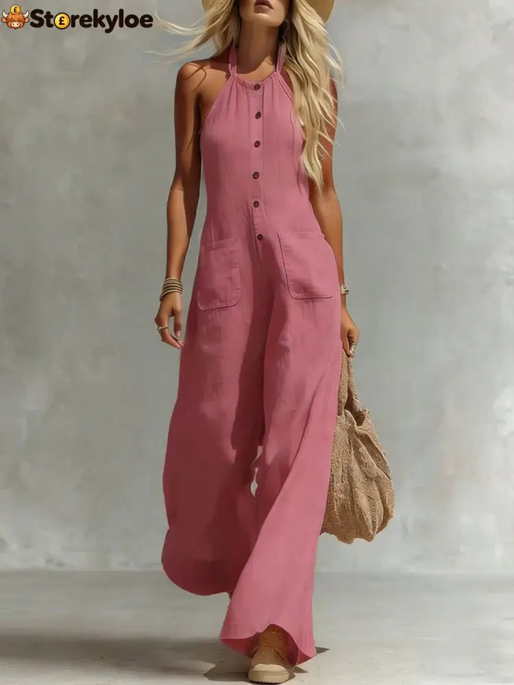 Breezy Halter Wide-Leg Jumpsuit - Pink / S
