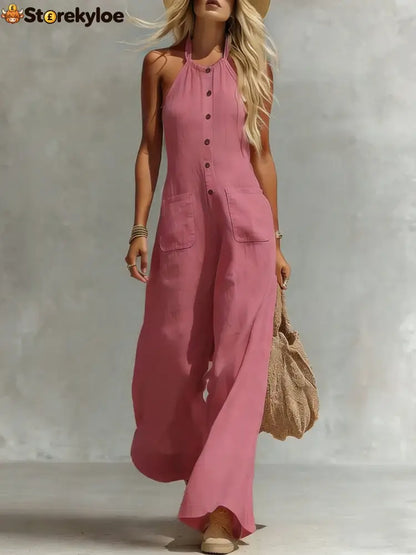 Breezy Halter Wide-Leg Jumpsuit - Pink / S