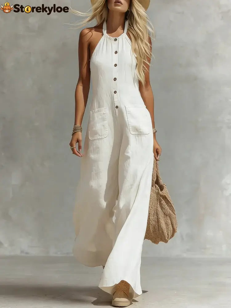 Breezy Halter Wide-Leg Jumpsuit - White / S