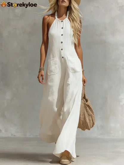 Breezy Halter Wide-Leg Jumpsuit - White / S