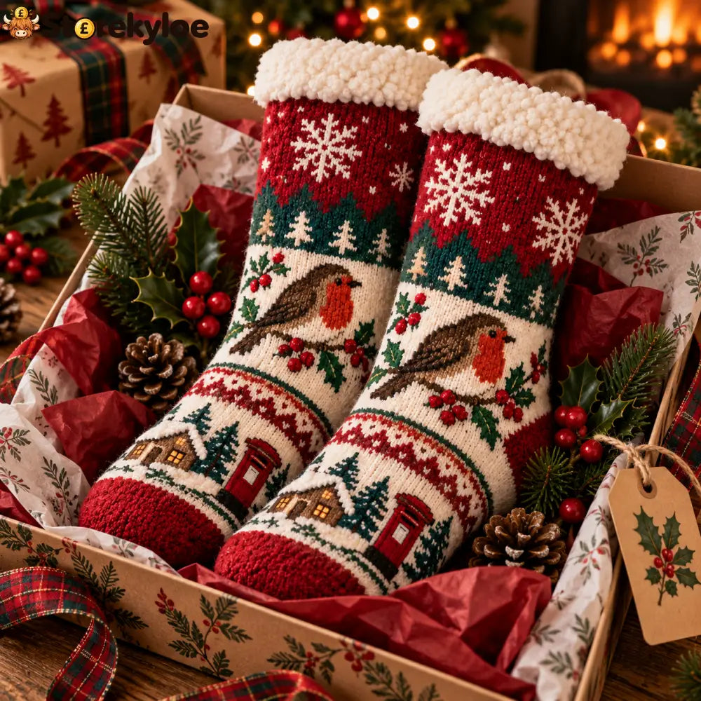 British Robin Christmas Cosy Socks – Warm Winter Comfort with a Little Festive Charm