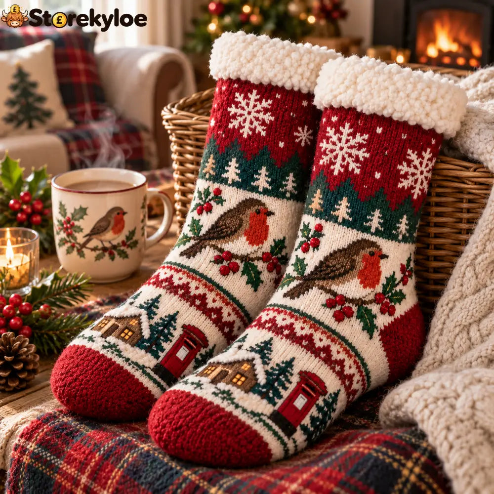 British Robin Christmas Cosy Socks – Warm Winter Comfort with a Little Festive Charm