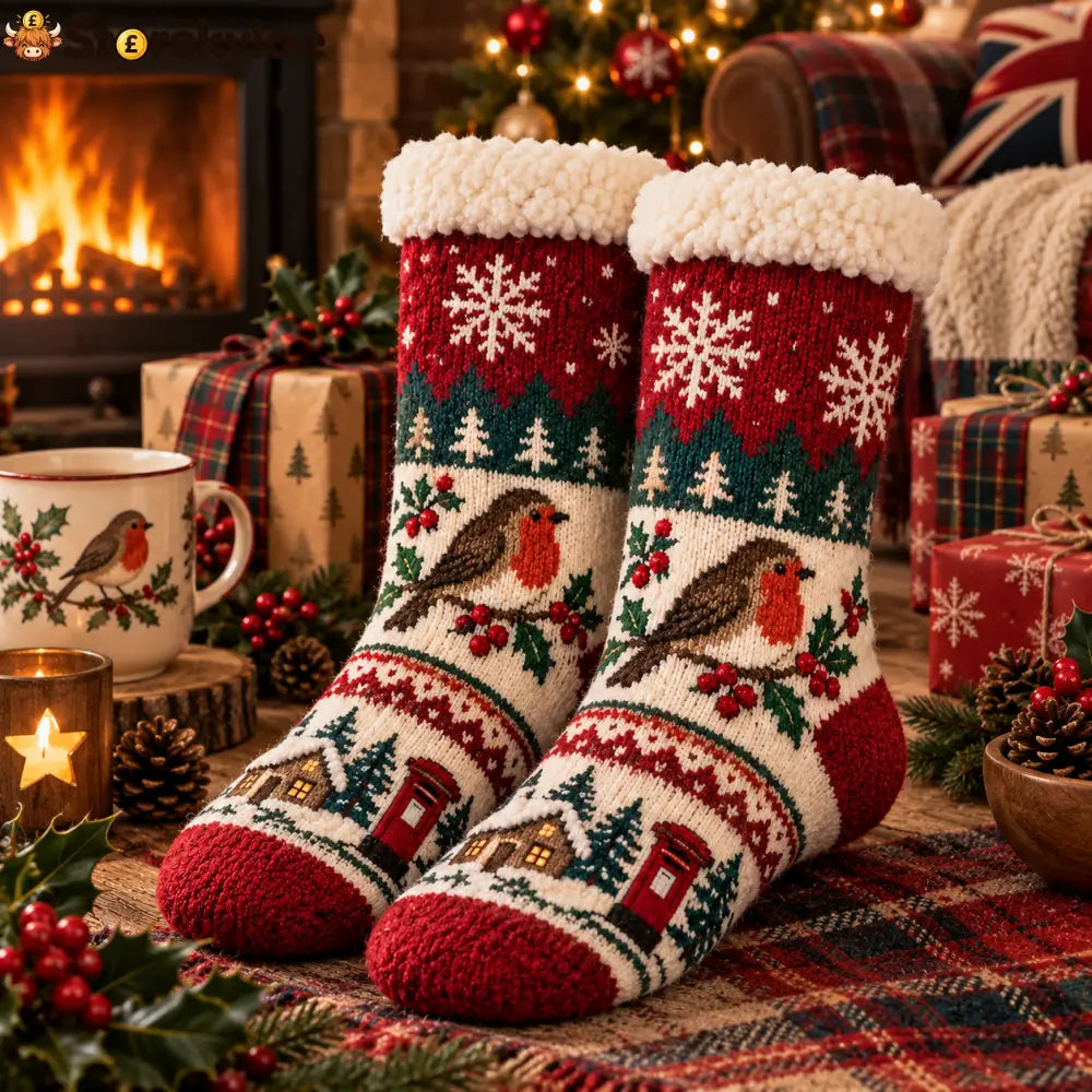 British Robin Christmas Cosy Socks – Warm Winter Comfort with a Little Festive Charm