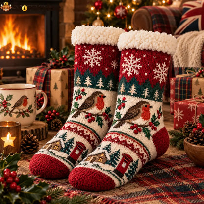 British Robin Christmas Cosy Socks – Warm Winter Comfort with a Little Festive Charm