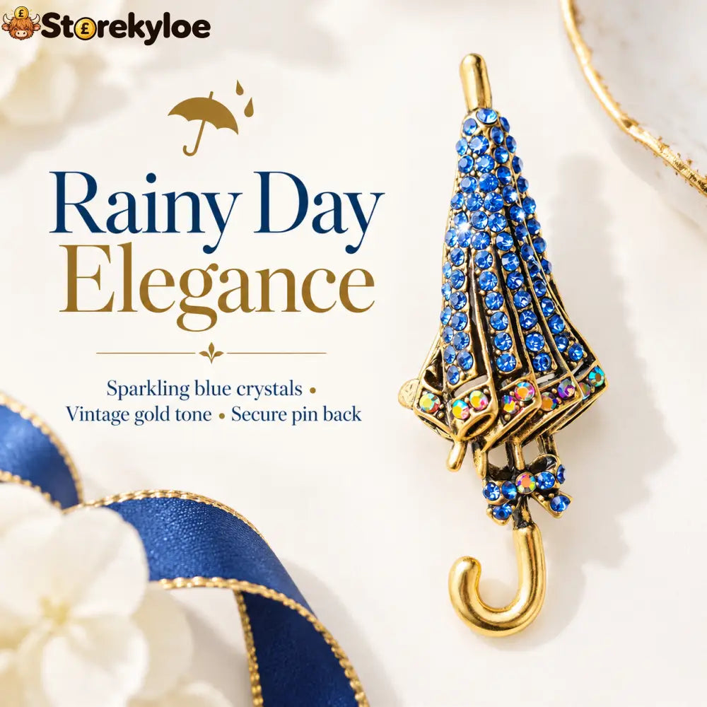 ☔british Style Umbrella Brooch Blue Crystal Rainy Day Pin For Elegant Gift