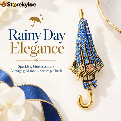 ☔british Style Umbrella Brooch Blue Crystal Rainy Day Pin For Elegant Gift