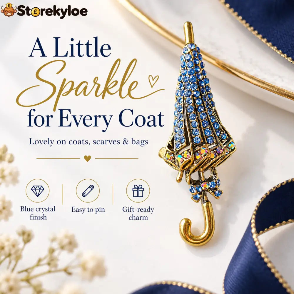 ☔british Style Umbrella Brooch Blue Crystal Rainy Day Pin For Elegant Gift