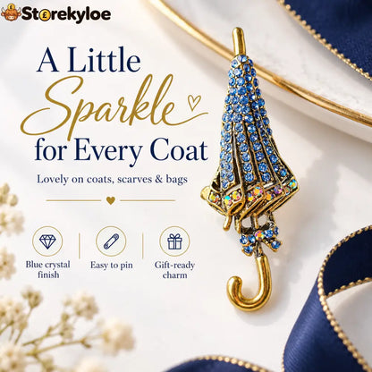☔british Style Umbrella Brooch Blue Crystal Rainy Day Pin For Elegant Gift
