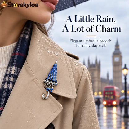 ☔british Style Umbrella Brooch Blue Crystal Rainy Day Pin For Elegant Gift