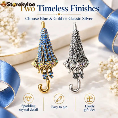 ☔british Style Umbrella Brooch Blue Crystal Rainy Day Pin For Elegant Gift - Full Set
