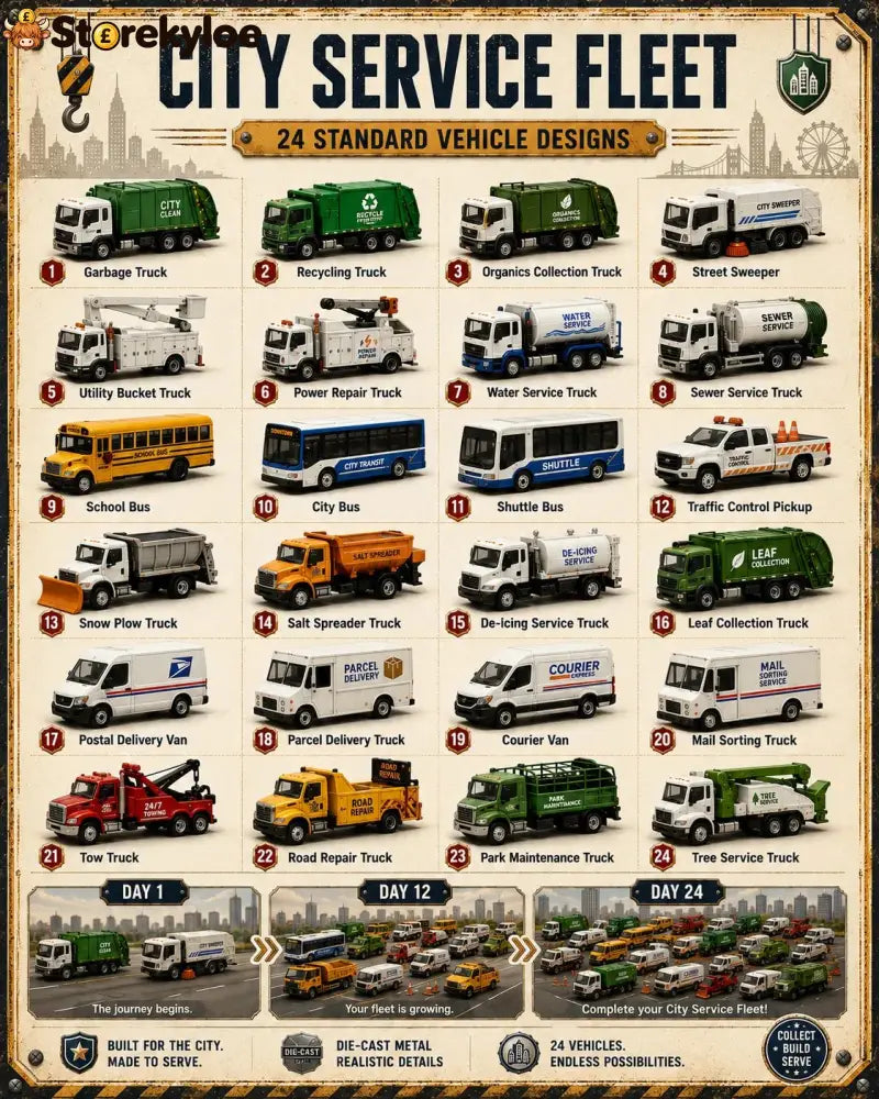 🚜Build the Fleet Collection 24-Day Vehicle Advent Calendar Series | ✨A New Adventure Every Morning - 🏙 City Service