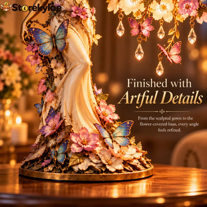 🦋 Butterfly Lady Accent Lamp – Elegant Floral Goddess Light with Crystal Drops