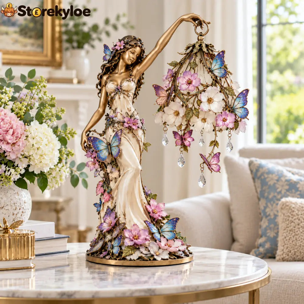 🦋 Butterfly Lady Accent Lamp – Elegant Floral Goddess Light with Crystal Drops