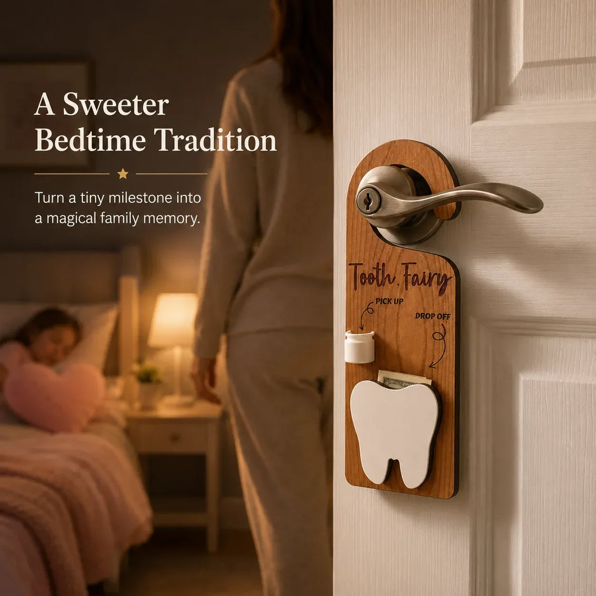 🧚 Wooden Tooth Fairy Door Hanger for Lost Tooth Traditions