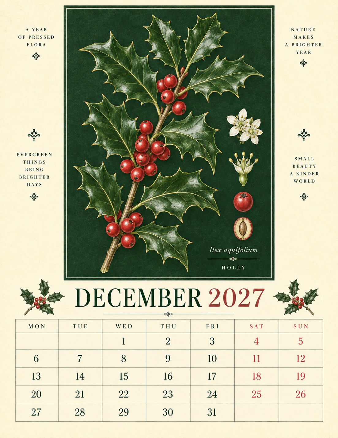 🌿 Botanical Specimens 2027 Wall Calendar – A Year of Pressed Flora