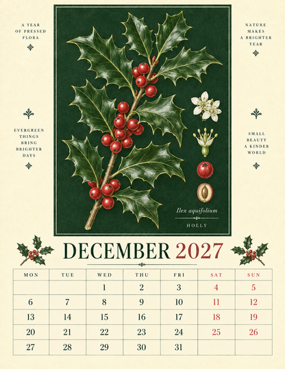 🌿 Botanical Specimens 2027 Wall Calendar – A Year of Pressed Flora