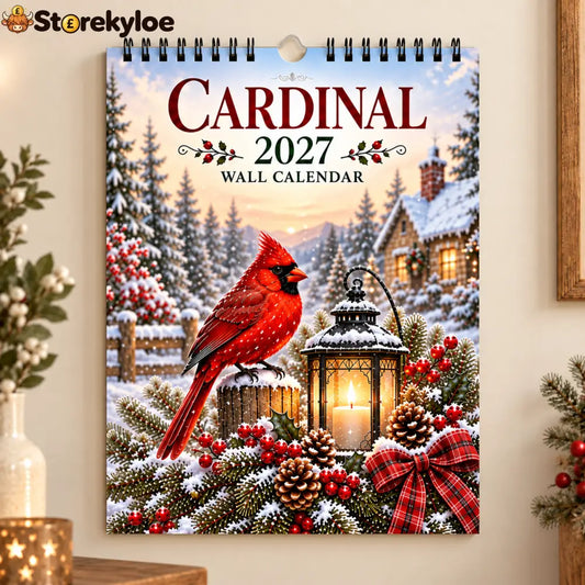 Cardinal 2027 Wall Calendar – 12‑Month Seasonal Art Calendar with Red Cardinals Countryside Florals & Rustic Farmhouse