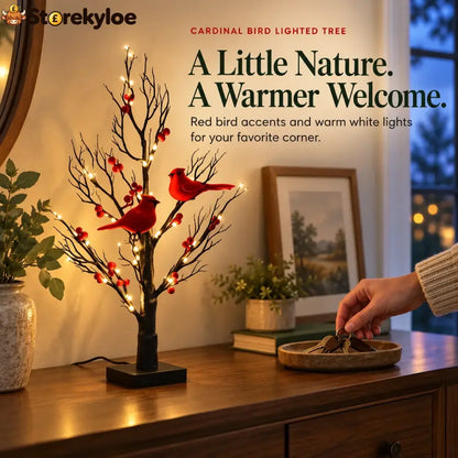✨ Cardinal Bird Lighted Tree – Warm White Glow & Charming Red Bird Décor