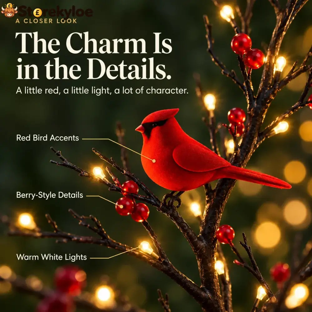 ✨ Cardinal Bird Lighted Tree – Warm White Glow & Charming Red Bird Décor