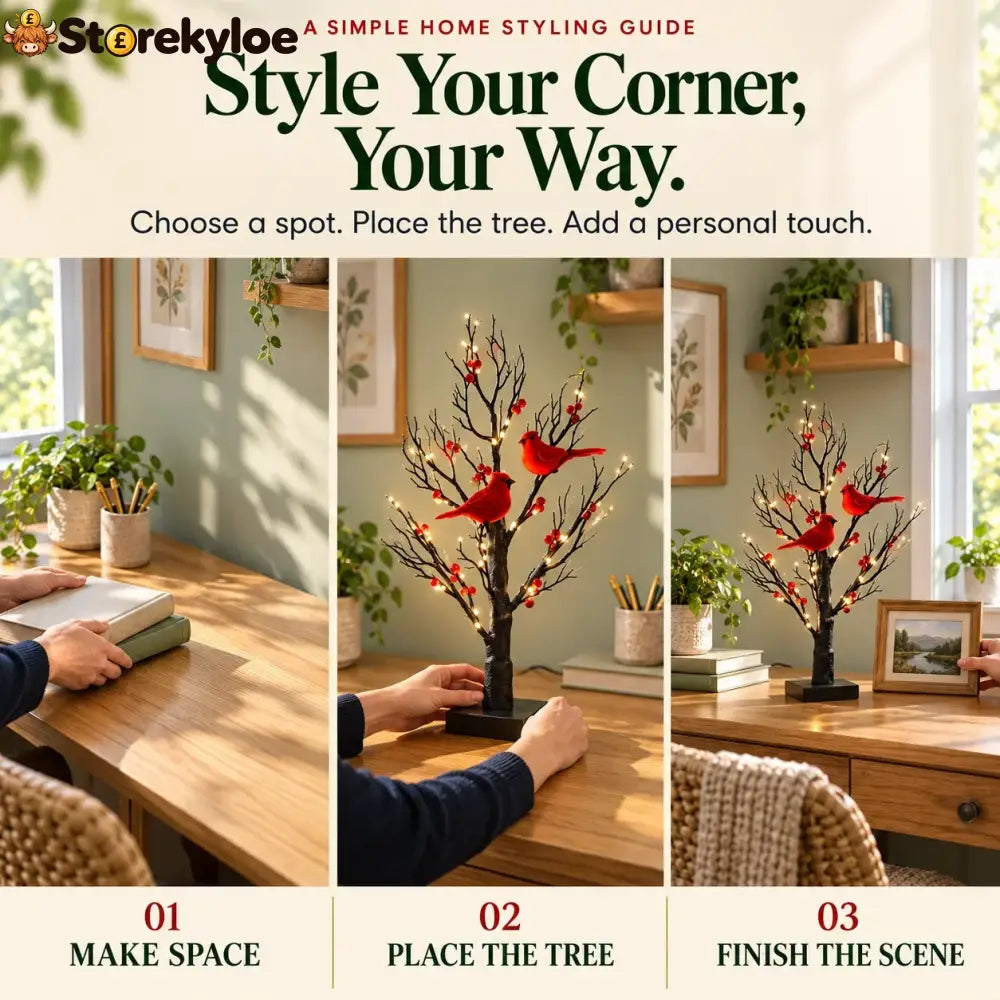 ✨ Cardinal Bird Lighted Tree – Warm White Glow & Charming Red Bird Décor