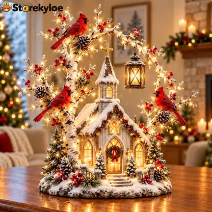 🐦⛪✨ Cardinal Chapel Lantern Tree™ – Lighted Winter Church Christmas Decor