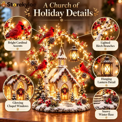 🐦⛪✨ Cardinal Chapel Lantern Tree™ – Lighted Winter Church Christmas Decor