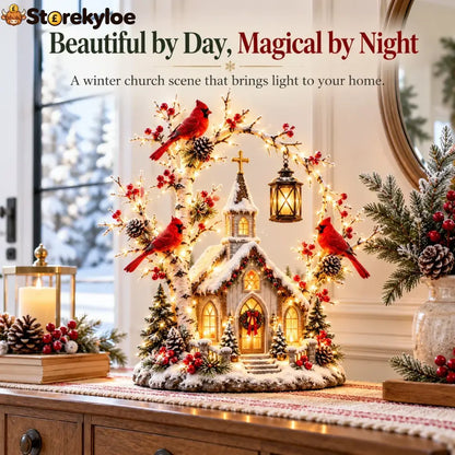 🐦⛪✨ Cardinal Chapel Lantern Tree™ – Lighted Winter Church Christmas Decor