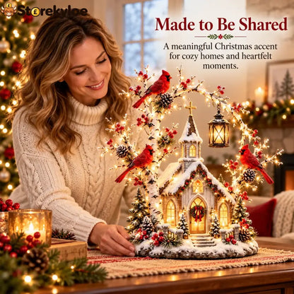 🐦⛪✨ Cardinal Chapel Lantern Tree™ – Lighted Winter Church Christmas Decor
