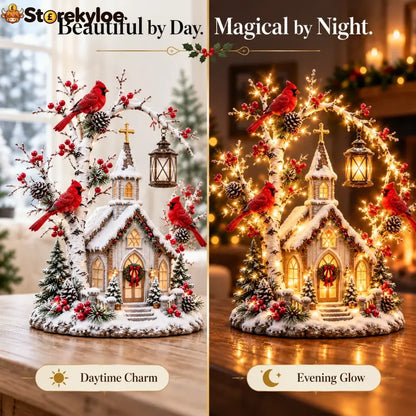 🐦⛪✨ Cardinal Chapel Lantern Tree™ – Lighted Winter Church Christmas Decor