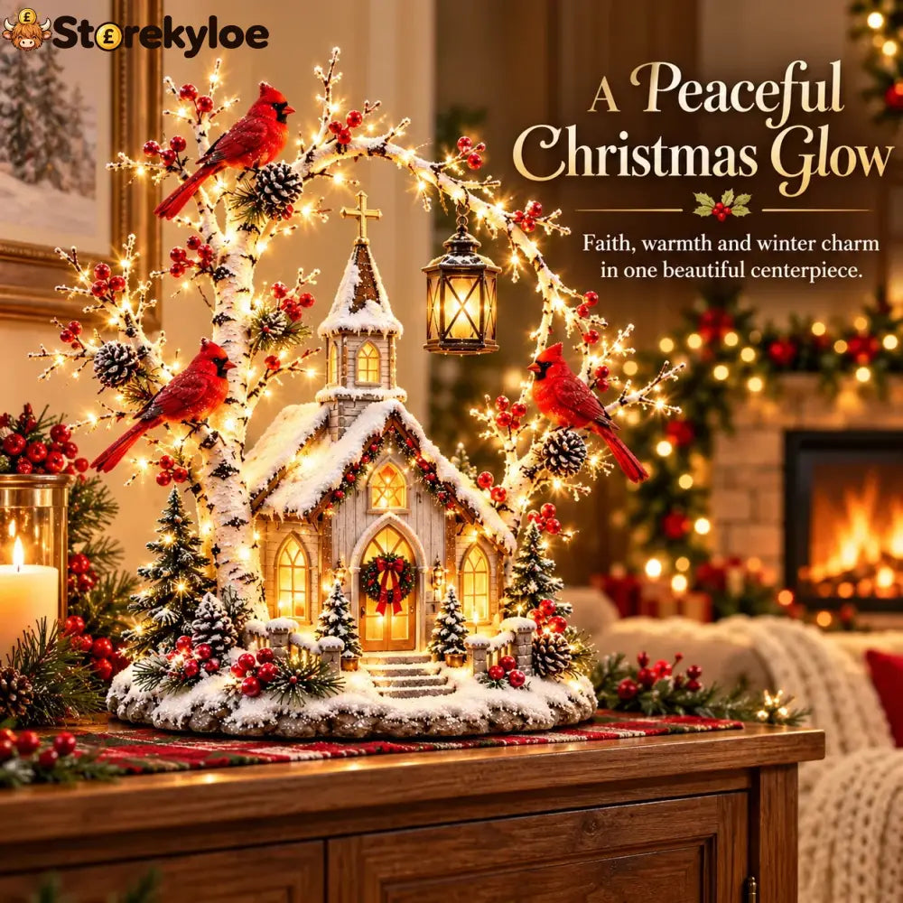 🐦⛪✨ Cardinal Chapel Lantern Tree™ – Lighted Winter Church Christmas Decor