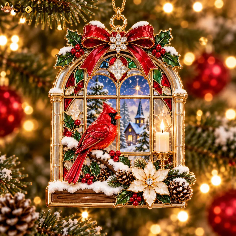 Cardinal Christmas Ornament – Red Bird Holiday Keepsake Meaningful Memorial Gift for Family & Loved Ones - 🕯️ Stained