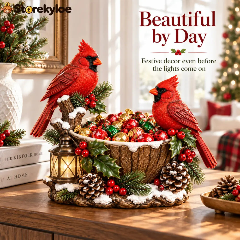 ❤️🎄 Cardinal Christmas Treat Bowl™ – Lighted Holiday Candy Bowl & Tabletop Decor