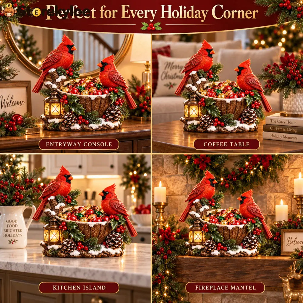 ❤️🎄 Cardinal Christmas Treat Bowl™ – Lighted Holiday Candy Bowl & Tabletop Decor