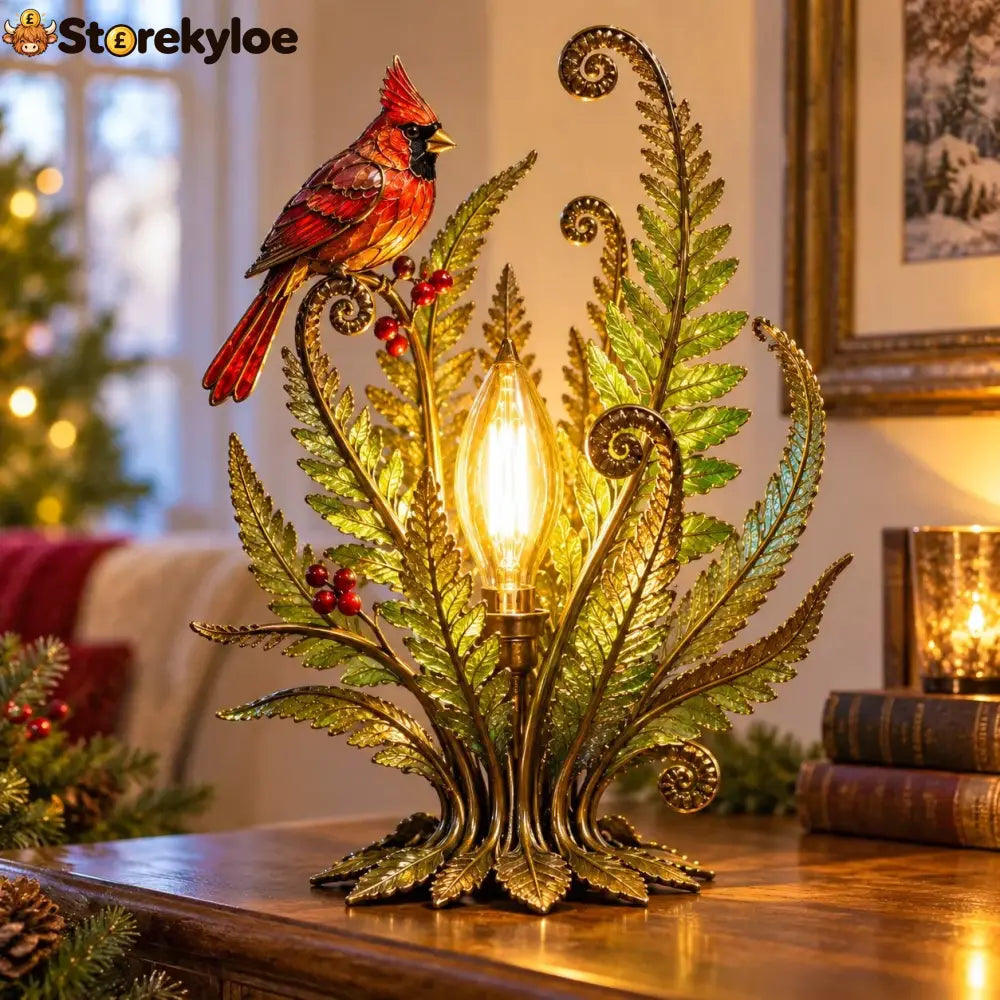 🐦 Cardinal Garden Glow Lamp – Vintage Bird & Botanical Table Light