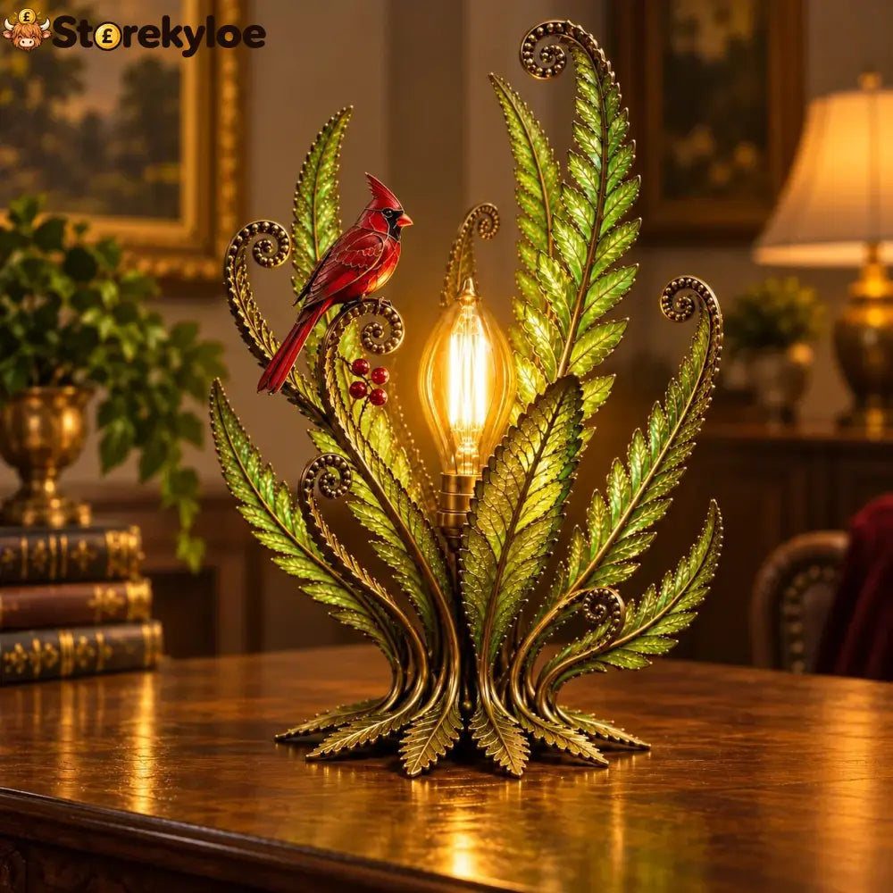 🐦 Cardinal Garden Glow Lamp – Vintage Bird & Botanical Table Light