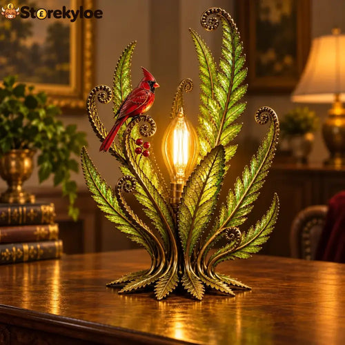 🐦 Cardinal Garden Glow Lamp – Vintage Bird & Botanical Table Light