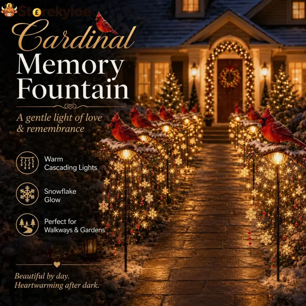 ❤️ Cardinal Memory Fountain – Lighted Christmas Remembrance Garden Decor