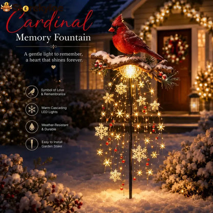❤️ Cardinal Memory Fountain – Lighted Christmas Remembrance Garden Decor - Cardinal Ground-Stake Light