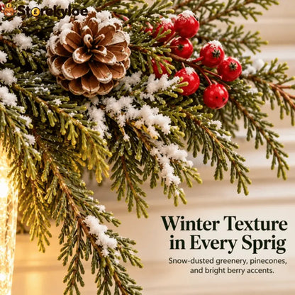 ✨Cardinal Winter Glow, Lighted Snowy Cedar & Icicle Christmas Decor