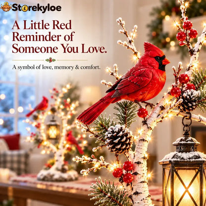 ❤️ Cardinal Winter Lantern Tree™ – Lighted Snowy Birch Tree with Red Cardinals & Hanging Lantern ✨