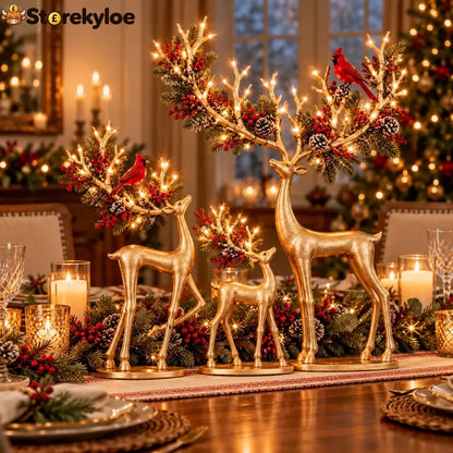 ✨ Cardinal Woodland Reindeer™ – Lighted Golden Christmas Deer Decorations