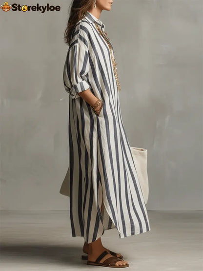 Casual And Cozy Striped Linen-cotton Dress