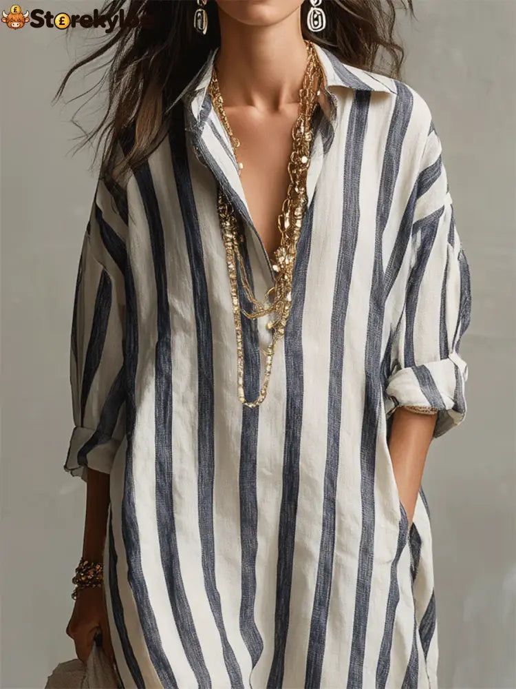 Casual And Cozy Striped Linen-cotton Dress