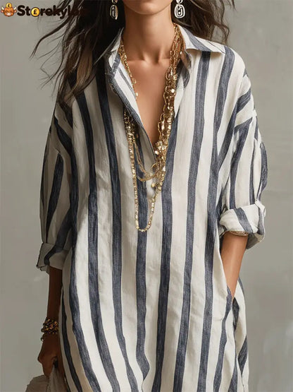 Casual And Cozy Striped Linen-cotton Dress