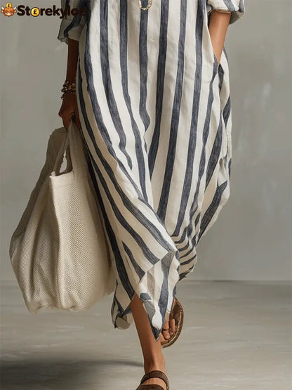 Casual And Cozy Striped Linen-cotton Dress
