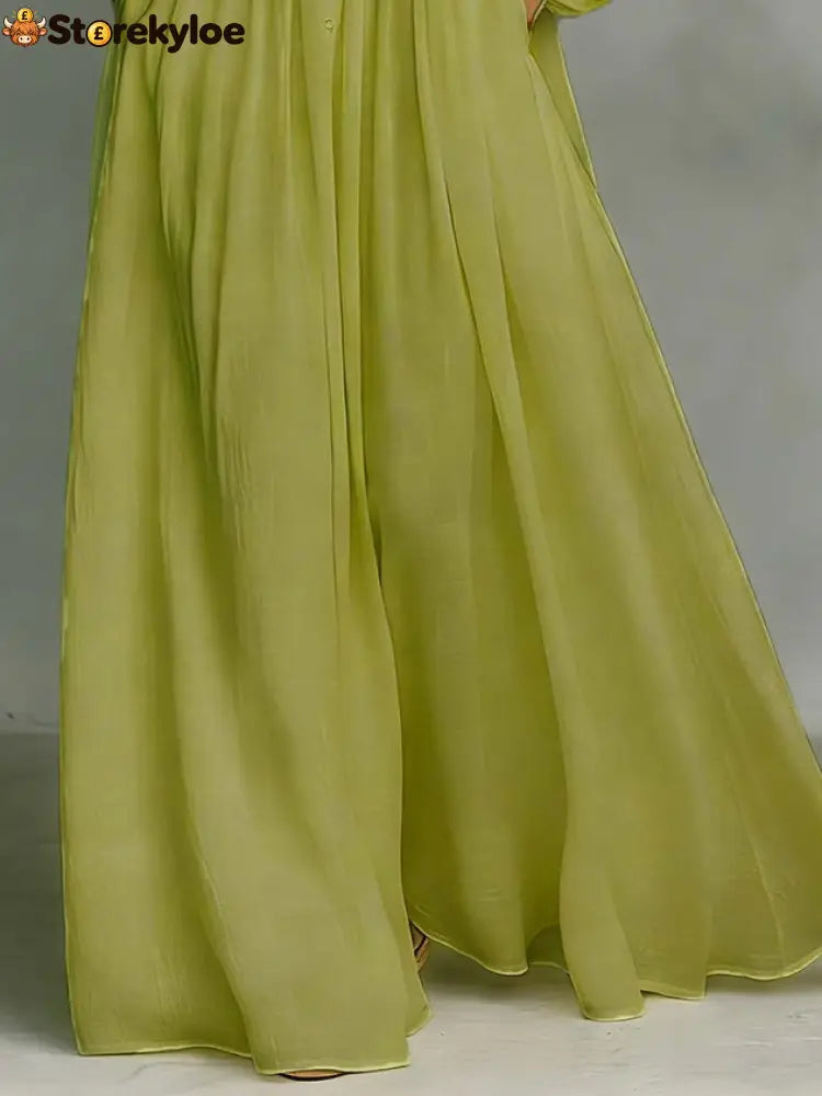 Casual Cotton Linen Maxi Dress High Waist Stand Collar Daily