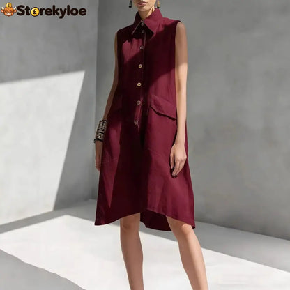 Casual Loose Fit Midi Dress for Women (Multi-Color)