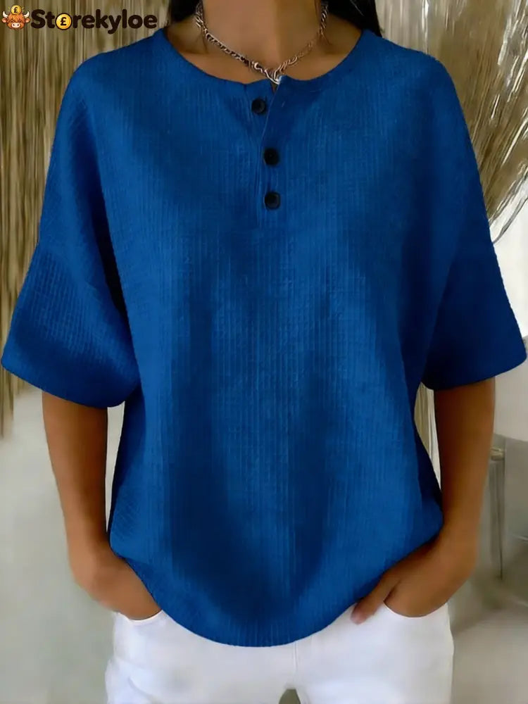 Casual Waffle Henry Collar Sweatshirt - Navy / S