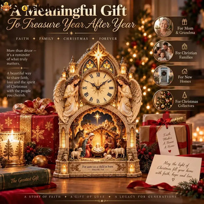 🏅Cathedral-style Bethlehem Nativity Clock – The Christmas Story Bathed In Warm Light.